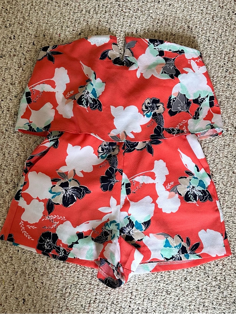Women’s‎ Aqua Coral Floral Strapless Romper